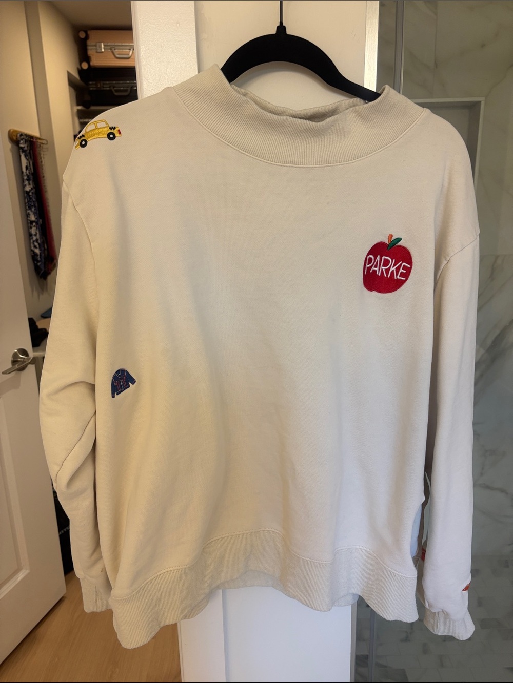 Parke Cream Embroidered mock neck